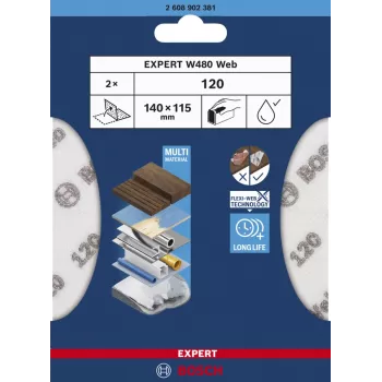 Šlifavimo popieriaus lapas Bosch W480, smulkus grūdėtumas P320, 115×140 mm, 2 vnt.