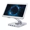 Techly 8-in-1 USB-C hub stovas planšetei, sidabrinis, aliuminis, 360° sukimas, USB 3.2 Gen 1 Type-C, 5000 Mbit/s