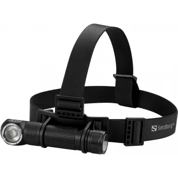 Sandberg Headlamp 1000 Pro – Juodas šviesos diodinis priekinis žibintas su galvos juosta, IP66, aliuminis