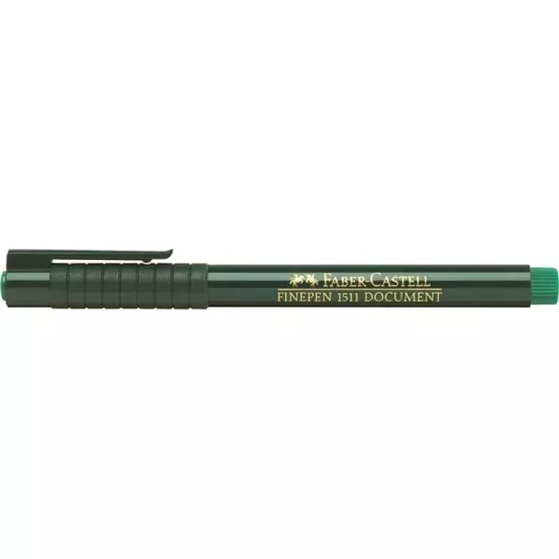 Finelineris Faber-Castell 151163 — žalias rašalas, juodas korpusas, apvalus, 1 vnt.