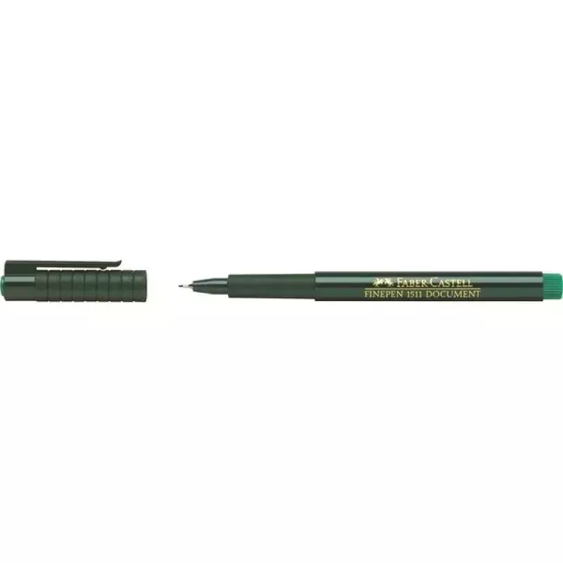 Finelineris Faber-Castell 151163 — žalias rašalas, juodas korpusas, apvalus, 1 vnt.