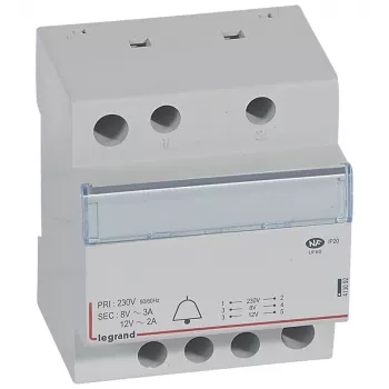 Legrand 413092 skambučio transformatorius 230V/12V 8V 24VA DIN bėgiui