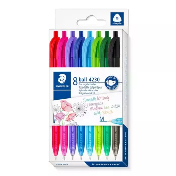 Užsegamas ištraukiamas tušinukas Staedtler Ball 4230 įvairiaspalvis 8 vnt.