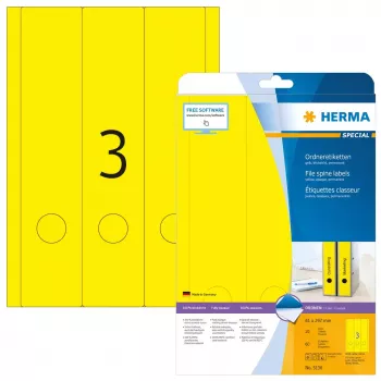 HERMA A4 etiketės failams 61x297 mm geltonas matinis nepermatomas popierius 60 vnt.