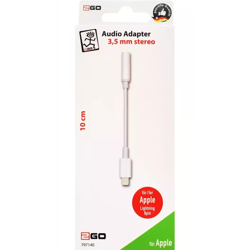 Audio kabelis 2GO 797140 0,1 m 3,5 mm Lightning baltas