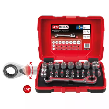 KS Tools 918.3050 31 galvučių veržliarakčių rinkinys, chromo-vanadžio plienas