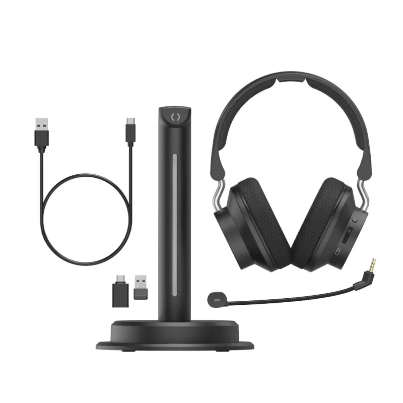 Hama BT-900 ausinės su stovu ir įkrovimo stotele, belaidės ir laidinės, biurui / skambučių centrui, USB-C, Bluetooth, juodos