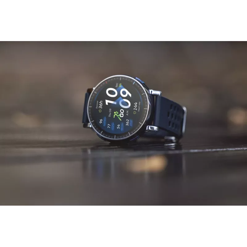 Išmanusis laikrodis Amazfit W2558GL2N — 1,32 colio (3,35 cm) AMOLED 466×466 px, GPS, 365 mAh, mėlynas silikoninis dirželis