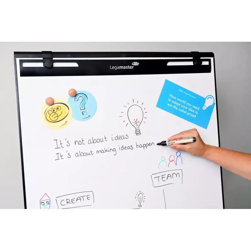 Mobilus flipchart su apvaliu pagrindu Legamaster SKETCH EASY — plieninis, 5 ratukai, 720×600 mm