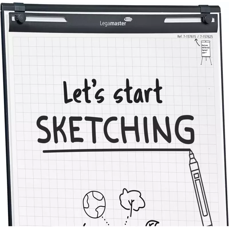 Mobilus flipchart su apvaliu pagrindu Legamaster SKETCH EASY — plieninis, 5 ratukai, 720×600 mm