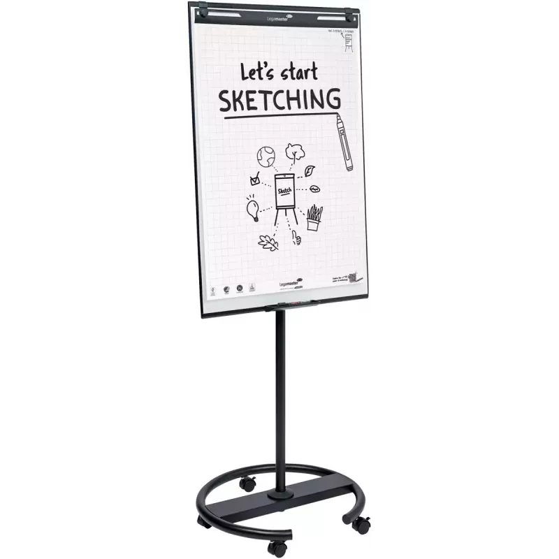 Mobilus flipchart su apvaliu pagrindu Legamaster SKETCH EASY — plieninis, 5 ratukai, 720×600 mm