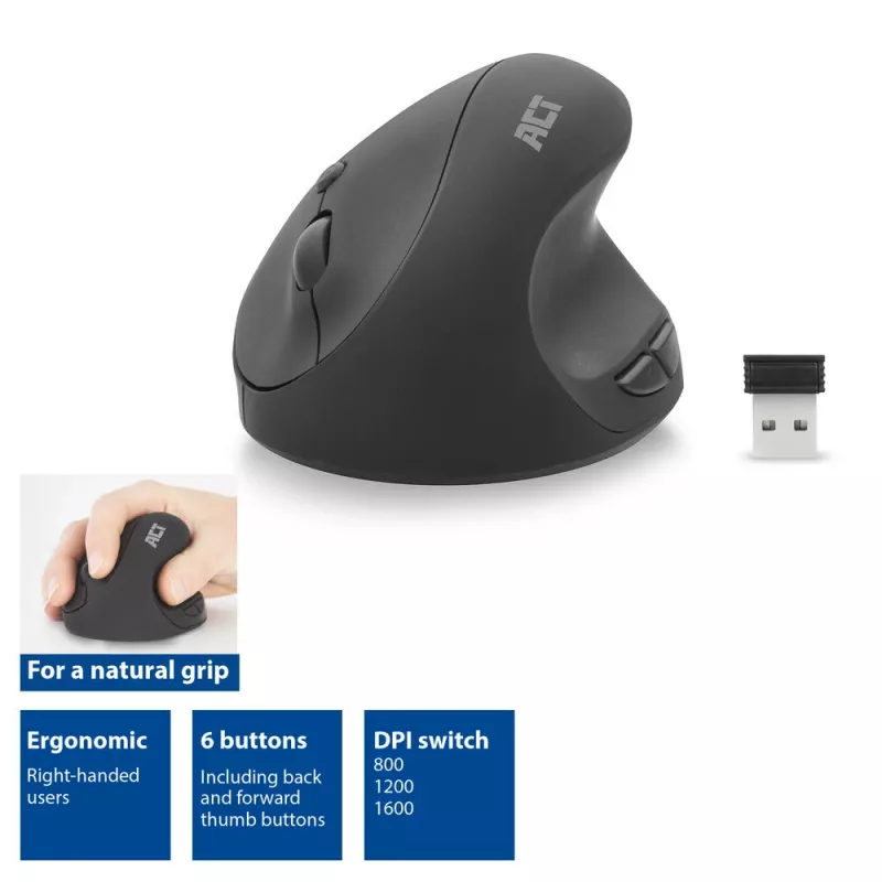 Pelytė ACT Wireless Ergonomic Mouse AC5101 1600 DPI RF belaidė
