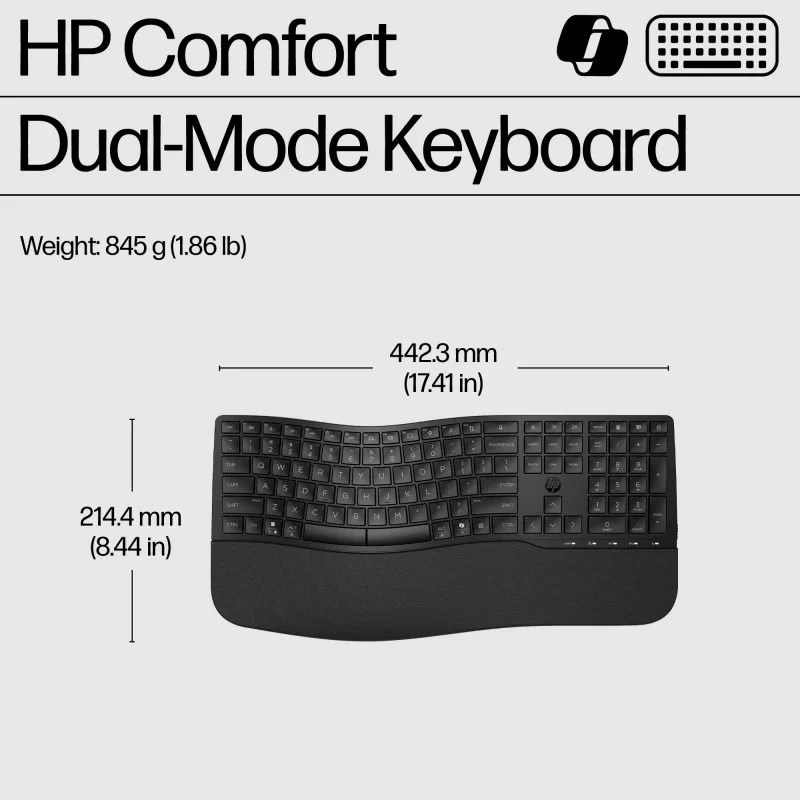 HP 680 Comfort Dual-Mode klaviatūra, pilno dydžio (100 %), belaidė, RF Wireless + Bluetooth, QWERTY, juoda