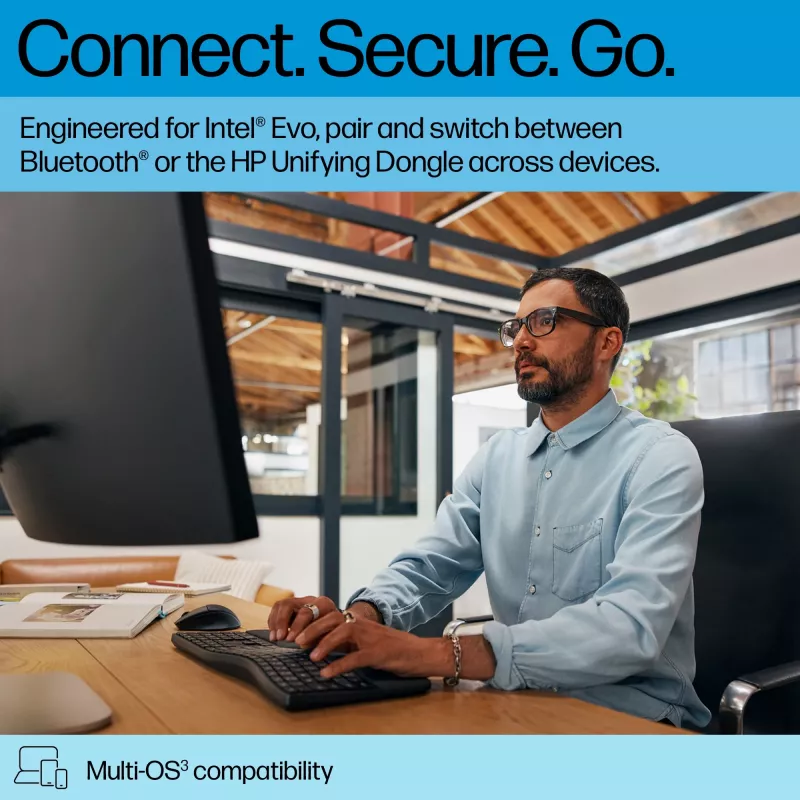 HP 680 Comfort Dual-Mode klaviatūra, pilno dydžio (100 %), belaidė, RF Wireless + Bluetooth, QWERTY, juoda