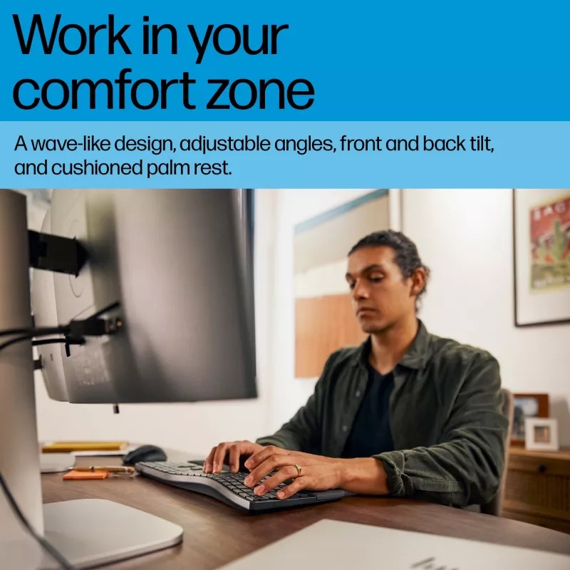 HP 680 Comfort Dual-Mode klaviatūra, pilno dydžio (100 %), belaidė, RF Wireless + Bluetooth, QWERTY, juoda
