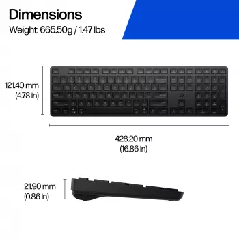 HP 490K daugiaįrenginė dviejų režimų klaviatūra, pilno dydžio (100%), belaidė, USB + Bluetooth, QWERTY, juoda