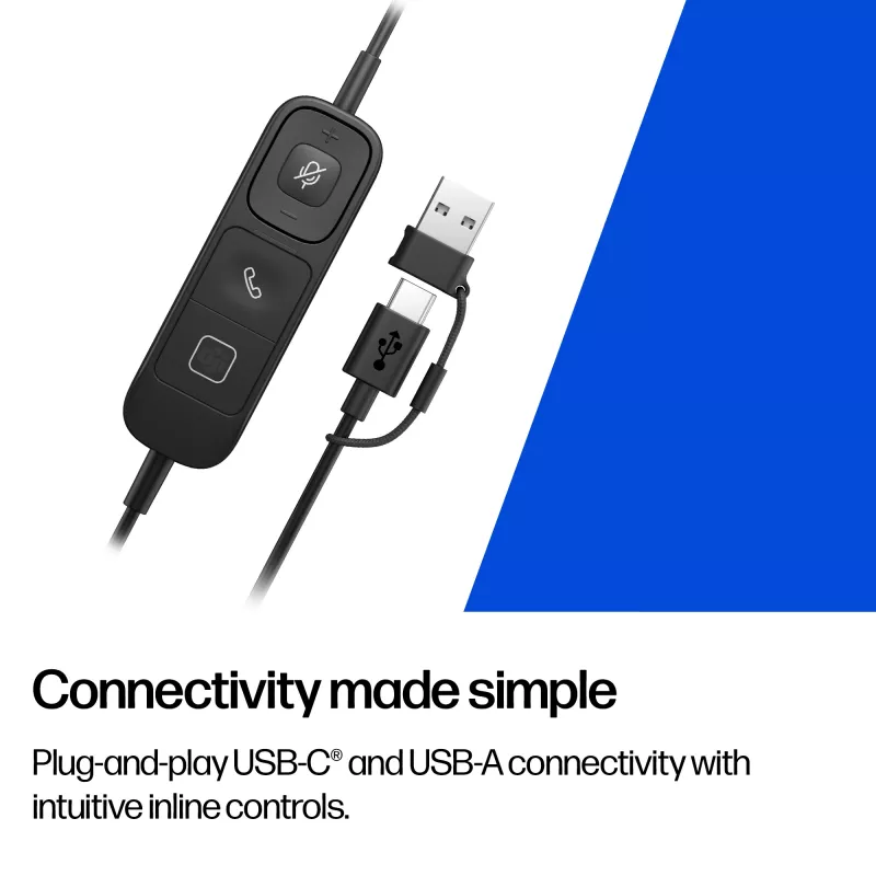 Laidinė stereo USB ausinė HP Poly Mission 625 — ant ausų, 147 g, USB jungtis (didmeninė pakuotė)