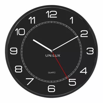 Sieninis / stalinis laikrodis Unilux 400094568 – kvarcinis, apvalus, juodas, 57,5 cm skersmens, maitinamas AA baterija