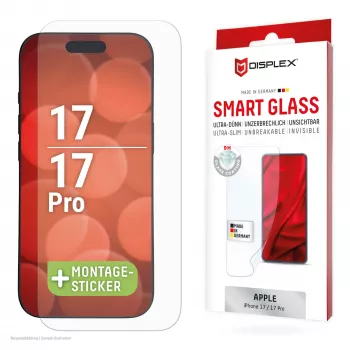 Displex Smart Glass (9H) apsauginis stiklas, skirtas Apple iPhone 17/17 Pro, su montavimo lipduku, nedūžtantis