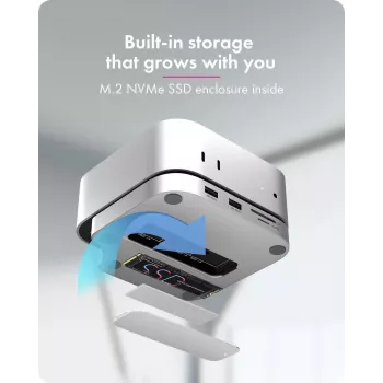 ICY BOX 7-in-1 USB Type-C Docking Station su M.2 NVMe lizdu, SSD, atminties kortele, M.2, 4 TB, USB 3.2 Gen 2 (3.1 Gen 2) Type-C, sidabrinė, aliuminis