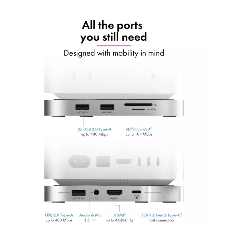 ICY BOX 7-in-1 USB Type-C Docking Station su M.2 NVMe lizdu, SSD, atminties kortele, M.2, 4 TB, USB 3.2 Gen 2 (3.1 Gen 2) Type-C, sidabrinė, aliuminis