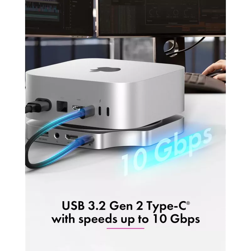 ICY BOX 7-in-1 USB Type-C Docking Station su M.2 NVMe lizdu, SSD, atminties kortele, M.2, 4 TB, USB 3.2 Gen 2 (3.1 Gen 2) Type-C, sidabrinė, aliuminis