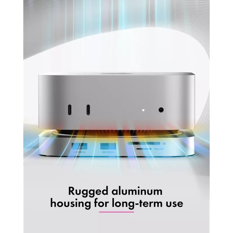 ICY BOX 7-in-1 USB Type-C Docking Station su M.2 NVMe lizdu, SSD, atminties kortele, M.2, 4 TB, USB 3.2 Gen 2 (3.1 Gen 2) Type-C, sidabrinė, aliuminis