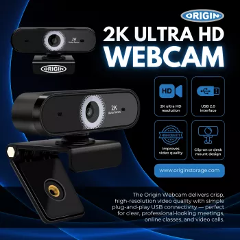 Origin Storage USB Webcam 2K Full HD, 5 MP, 2592 x 1944 pikseliai, 2K Ultra HD, 60 kadrų/s, 10x, USB 2.0