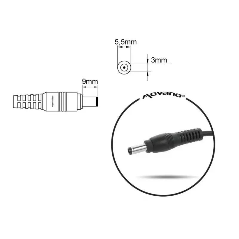 Nešiojamojo kompiuterio įkroviklis MITSU 19V 4,74A (5,5×3,0 mm kištukas), suderinamas su Samsung