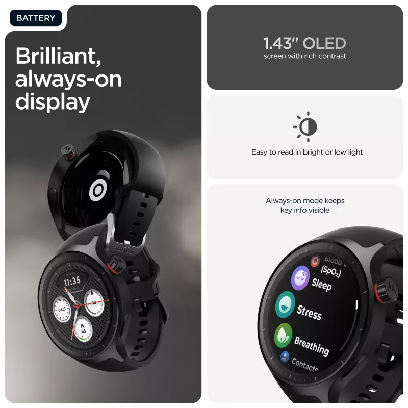 Motorola Moto Watch 47 mm juodas OLED GPS išmanusis laikrodis