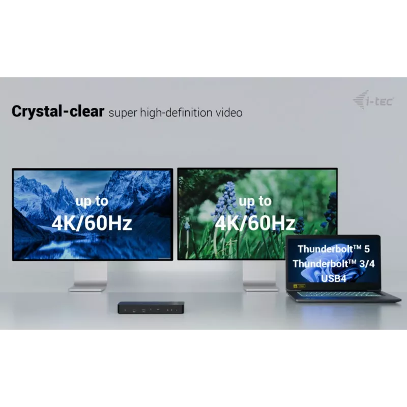 i-tec Thunderbolt 4 Intelektuali Dviejų Ekranų Dokų Stotelė su 90 W įkrovimu