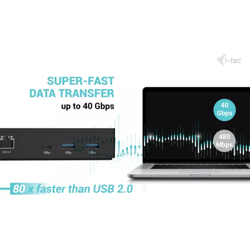 i-tec Thunderbolt 4 Intelektuali Dviejų Ekranų Dokų Stotelė su 90 W įkrovimu