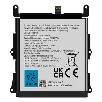 Baterija Fairphone F6BATT-1ZW-WW1 Juoda 68,2 mm x 6,35 mm