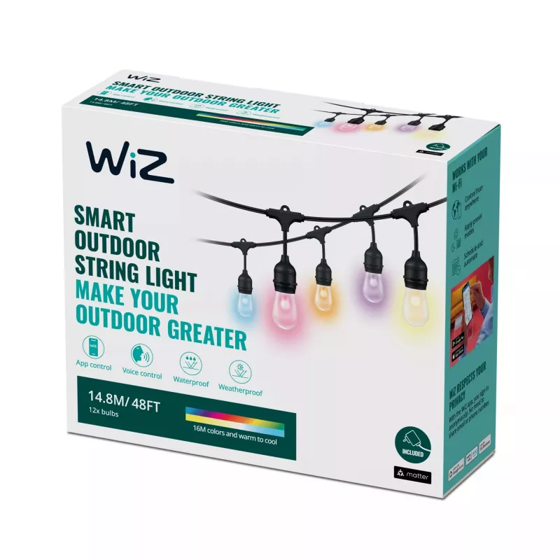 WiZ String Lights, protinga girlianda, Wi-Fi/Bluetooth, juoda, Wi-Fi 4 (802.11n), 802.11b, 802.11g, LED, plastikas