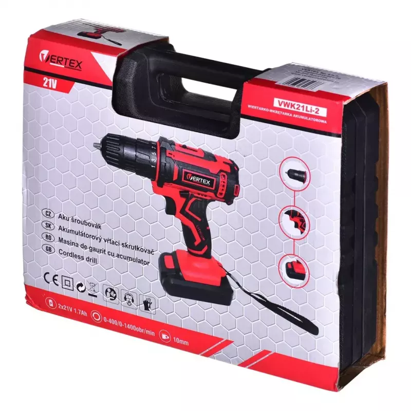 Gręžtuvas VERTEX WK21Li-2 21V 2x1.7Ah
