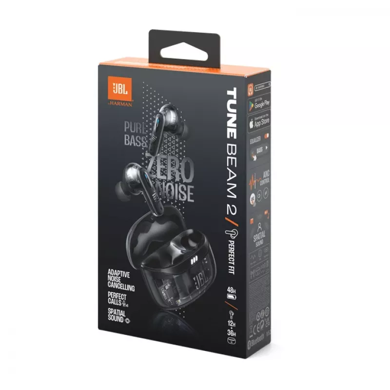 JBL Tune Beam 2 Ghost Edition belaidžiai ausinukai į ausį, muzika/kasdienis naudojimas, juodi