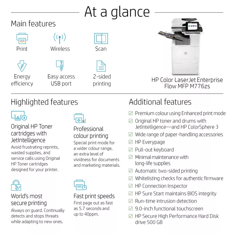 HP Color LaserJet Enterprise Flow MFP M776zs, spalvotas lazerinis daugiafunkcis įrenginys, A3