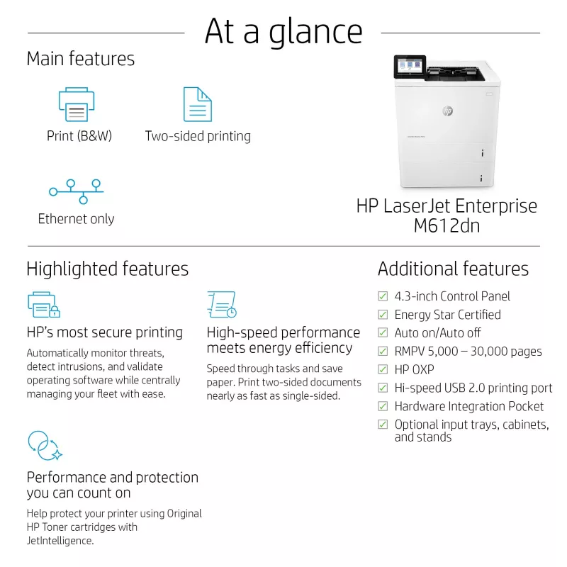 Spaustuvas HP LaserJet Enterprise M612dn baltas