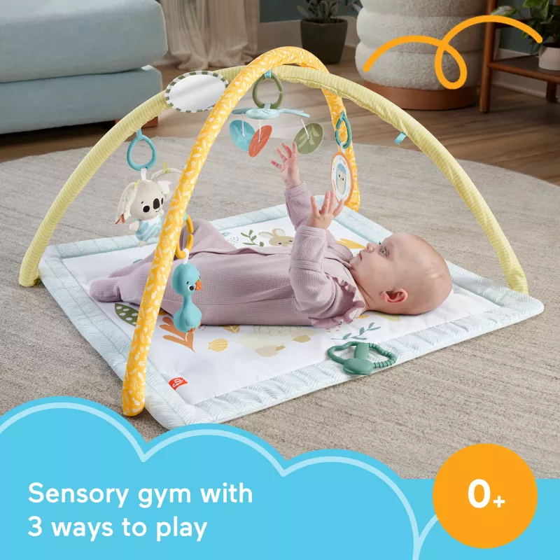 Fisher-Price Sensimals Simply Senses naujagimio kilimėlis su 6 sensoriniais žaislais