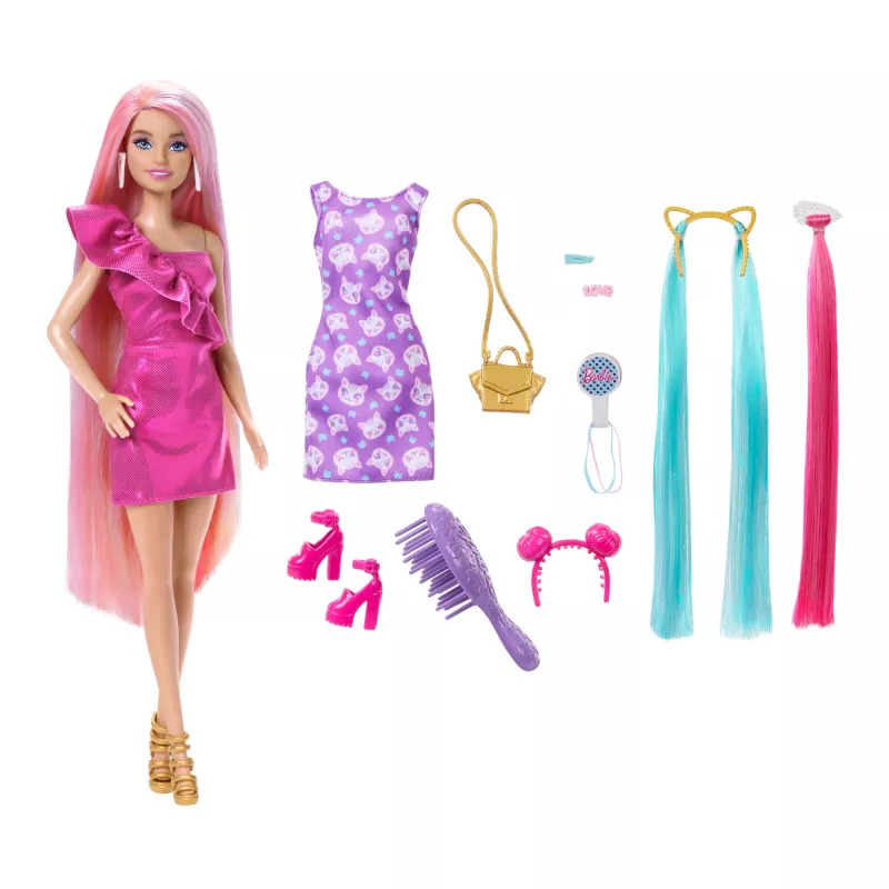 Barbie Fun & Fancy lėlė su itin ilgais spalvotais plaukais ir stiliaus aksesuarais