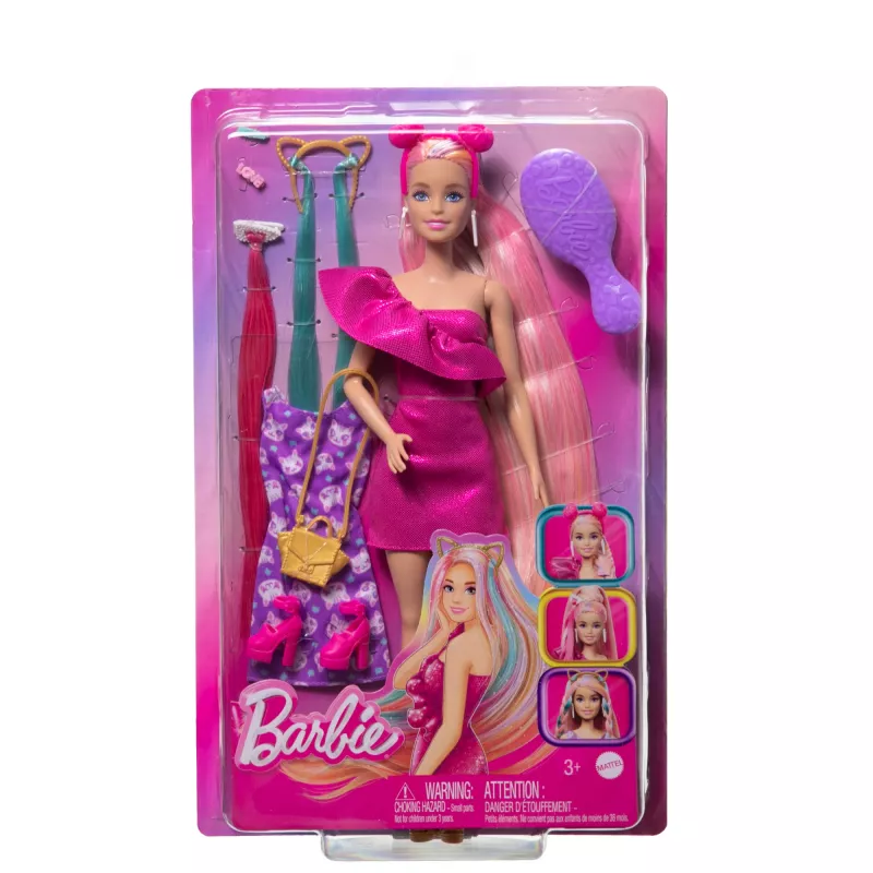 Barbie Fun & Fancy lėlė su itin ilgais spalvotais plaukais ir stiliaus aksesuarais