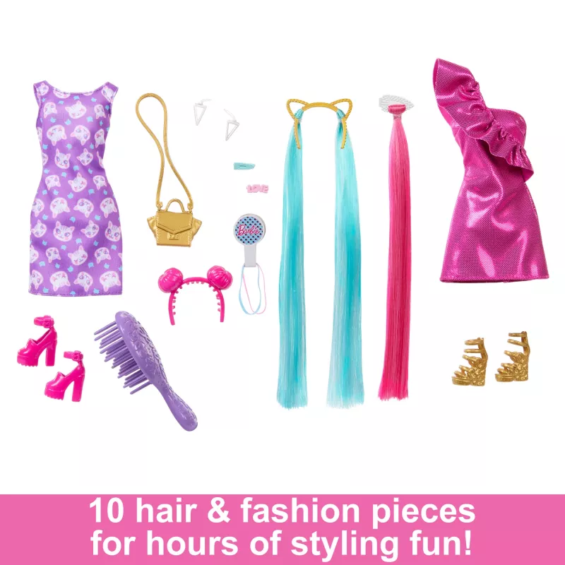 Barbie Fun & Fancy lėlė su itin ilgais spalvotais plaukais ir stiliaus aksesuarais