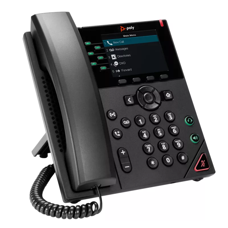 HP Poly VVX 350 6 linijų IP telefonas su PoE, juodas, laidinis ragelis, 3,5 colio LCD ekranas