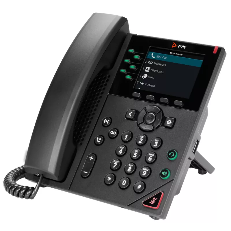 HP Poly VVX 350 6 linijų IP telefonas su PoE, juodas, laidinis ragelis, 3,5 colio LCD ekranas