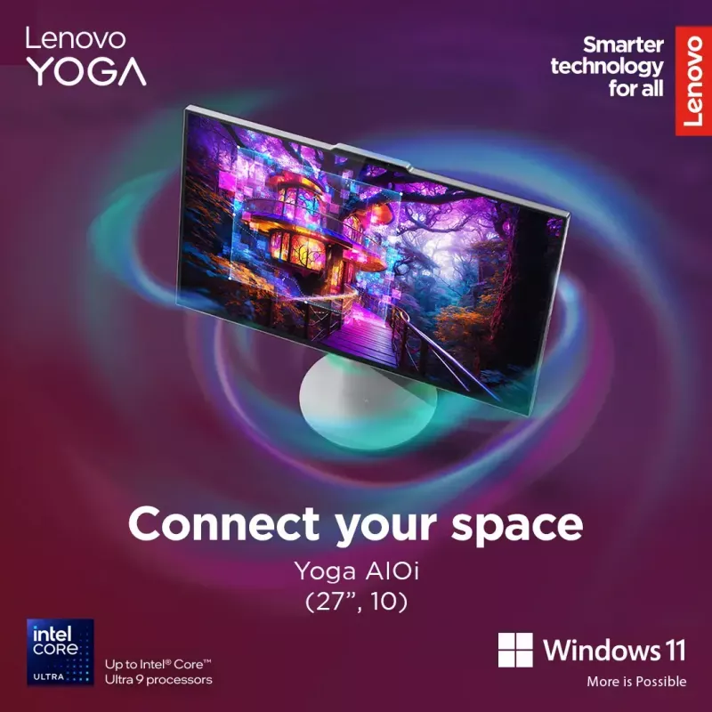 All-in-One kompiuteris Lenovo Yoga AIO 9 27IAH10 — 27 colių QHD, Intel Core Ultra 7 255H, 16 GB LPDDR5x, 1 TB SSD, Intel Arc 140T, Windows 11 Home