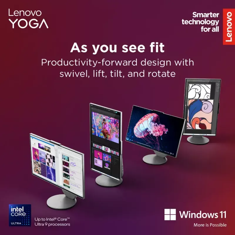 All-in-One kompiuteris Lenovo Yoga AIO 9 27IAH10 — 27 colių QHD, Intel Core Ultra 7 255H, 16 GB LPDDR5x, 1 TB SSD, Intel Arc 140T, Windows 11 Home