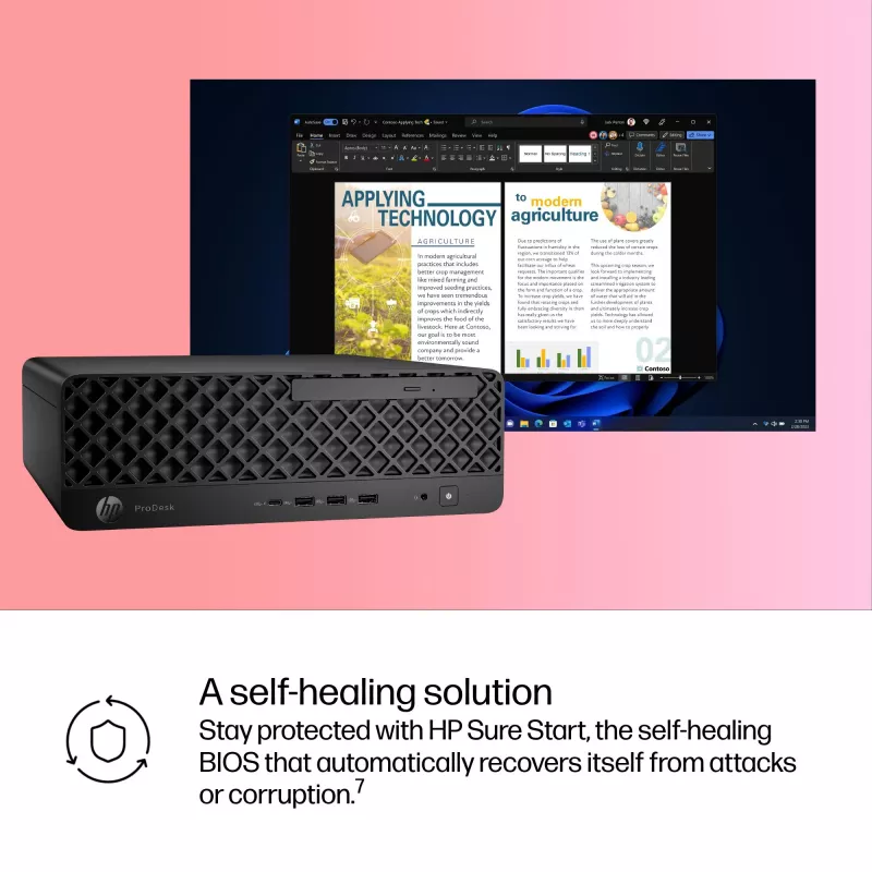 Kompiuteris HP ProDesk 4 SFF G1i AI – Intel Core Ultra 7 265 (5.3 GHz, 20 branduolių), 16 GB DDR5, 1 TB NVMe SSD, Windows 11 Pro, Wi‑Fi 6E