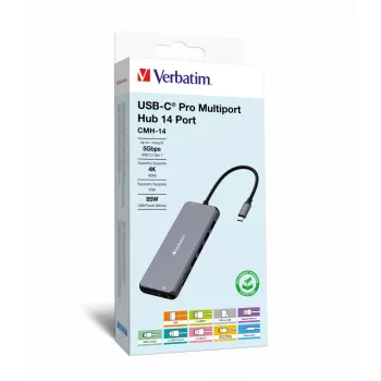 Verbatim CMH-14 USB Type-C 14 prievadų multiport hub, 5000 Mbit/s, sidabrinis