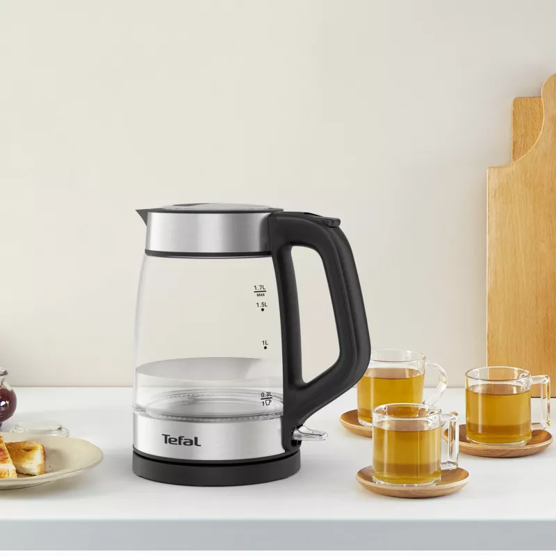 Tefal Glass Kettle KI605830 elektrinis virdulys 1.7 L 2200 W juodas, sidabrinis, permatomas
