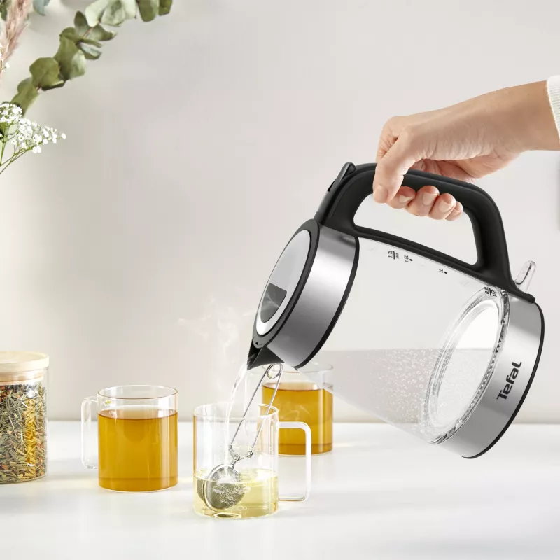 Tefal Glass Kettle KI605830 elektrinis virdulys 1.7 L 2200 W juodas, sidabrinis, permatomas